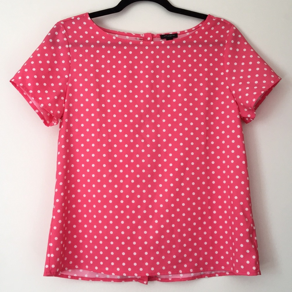 Ann Taylor Pink and White Polka Dot Top